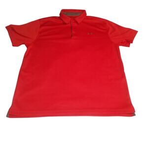 Under Armour Mens XL Red/Gray Loose Fit Heatgear Polo Golf Shirt Athleisure
